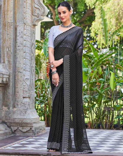 Black Swarovski Georgette Stone Work Saree