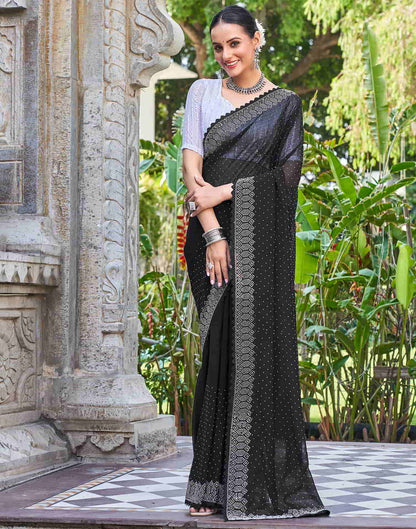 Black Swarovski Georgette Stone Work Saree