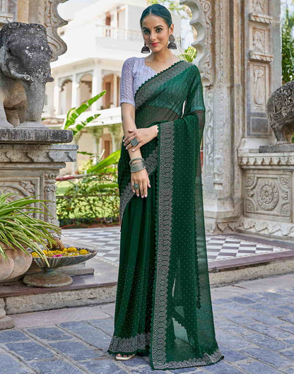 Green Swarovski Georgette Stone Work Saree