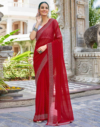 Red Swarovski Georgette Stone Work Saree