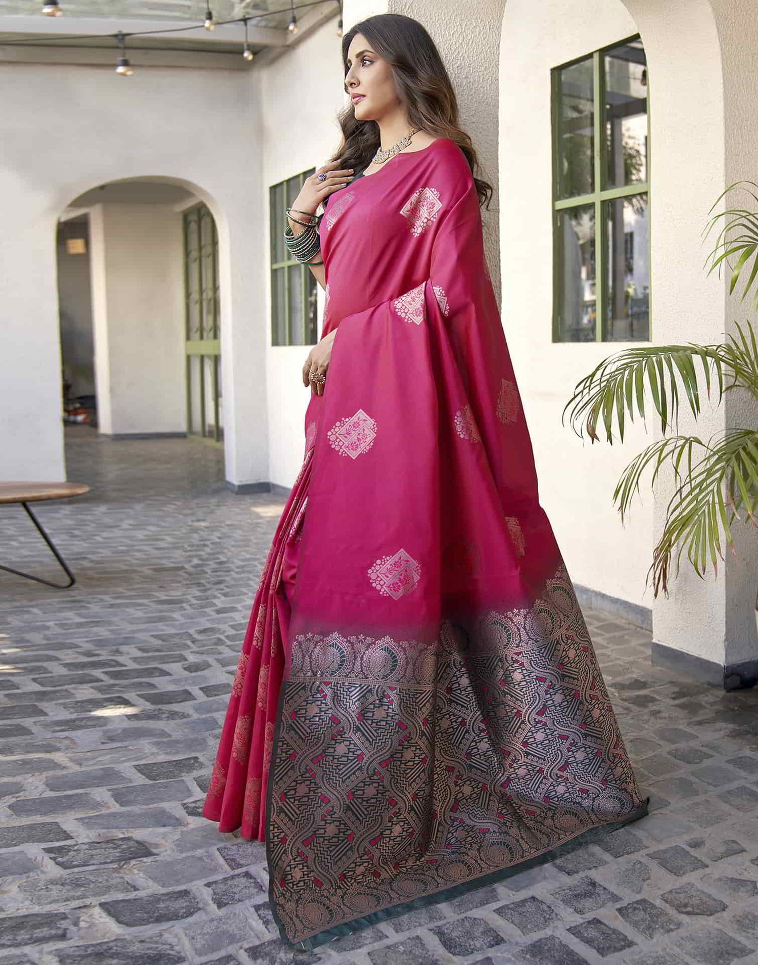 Pink Banarasi Silk Woven Saree