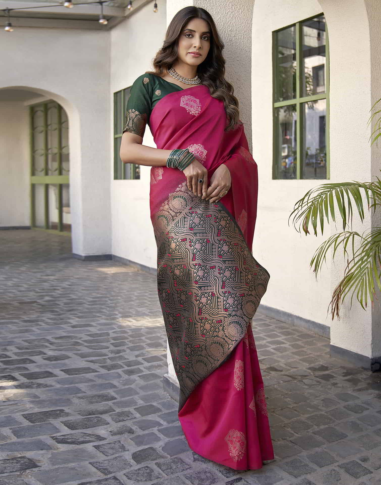 Pink Banarasi Silk Woven Saree