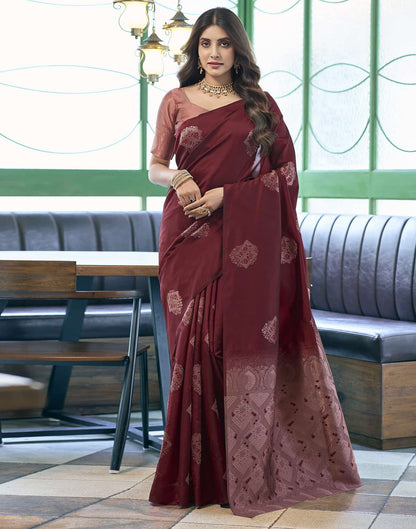 Maroon Banarasi Silk Woven Saree