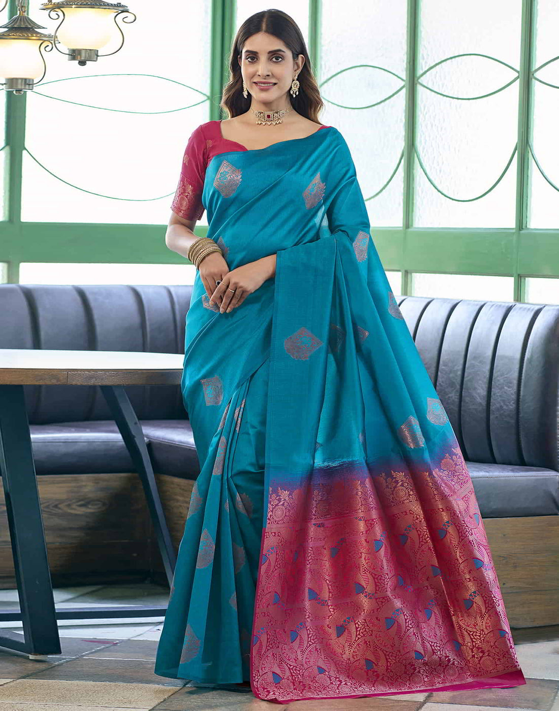 Blue Banarasi Silk Woven Saree