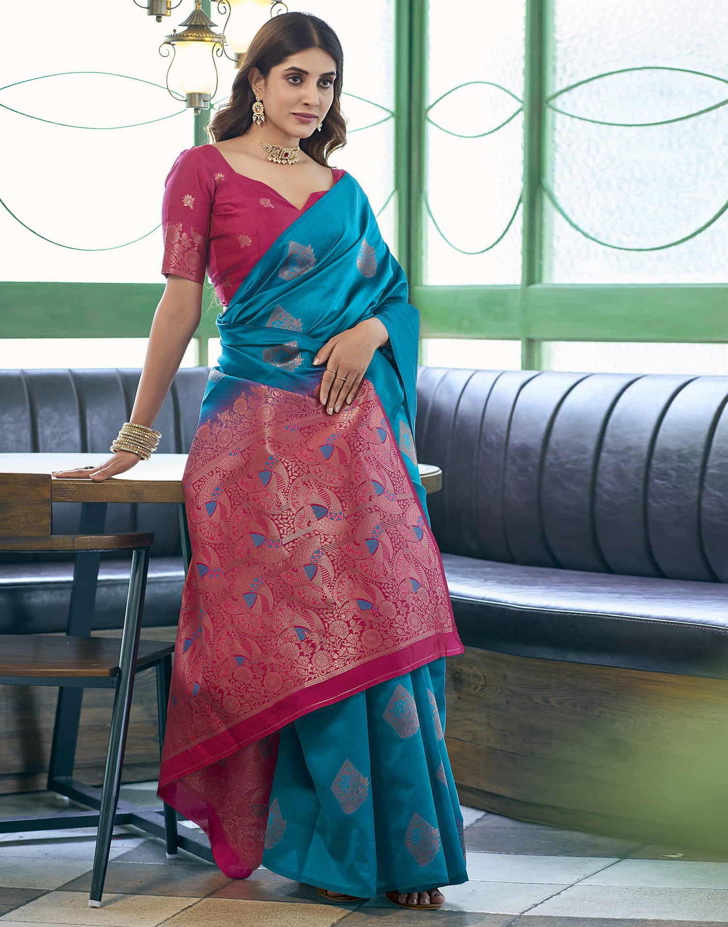 Blue Banarasi Silk Woven Saree