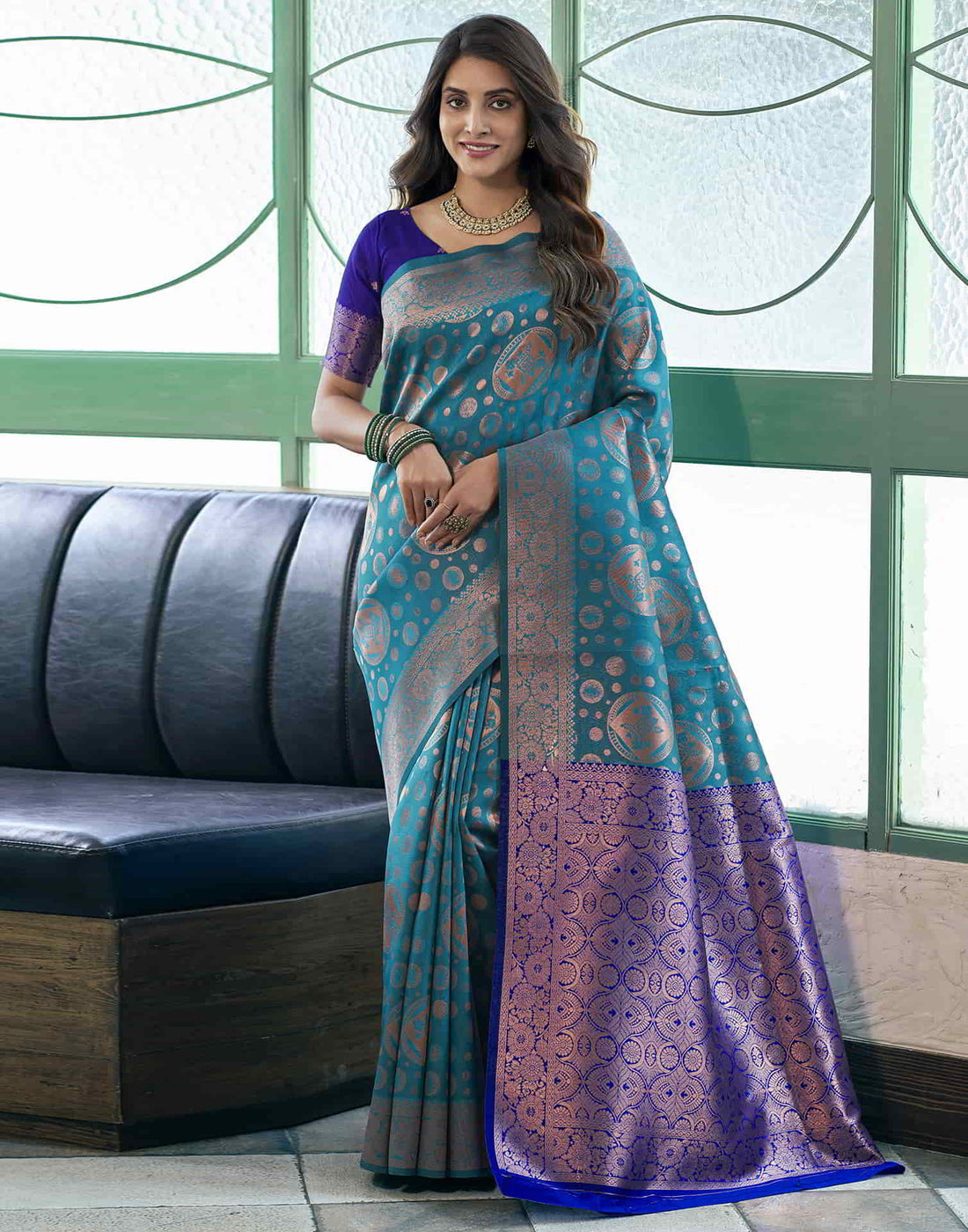 Blue Banarasi Silk Woven Saree