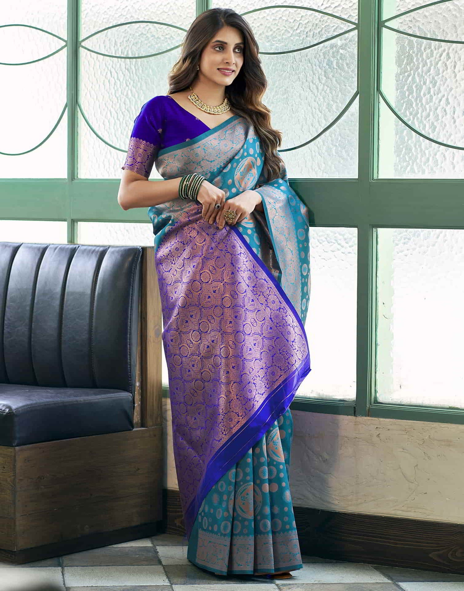 Blue Banarasi Silk Woven Saree