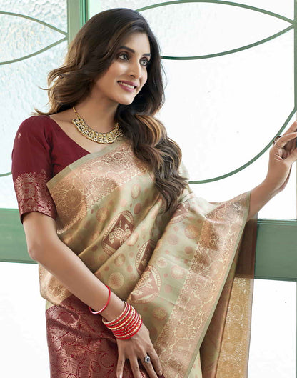 Beige Banarasi Silk Woven Saree