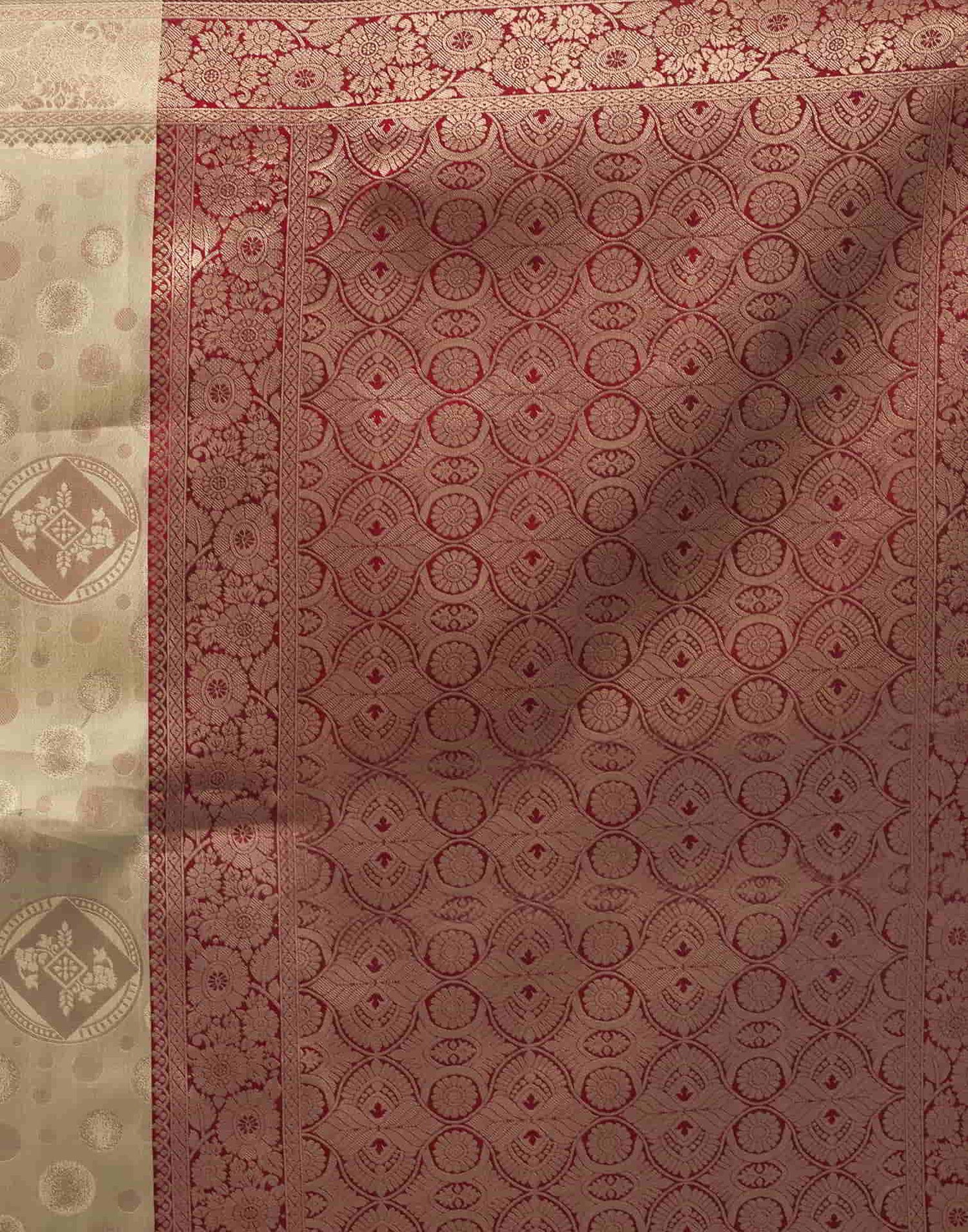 Beige Banarasi Silk Woven Saree