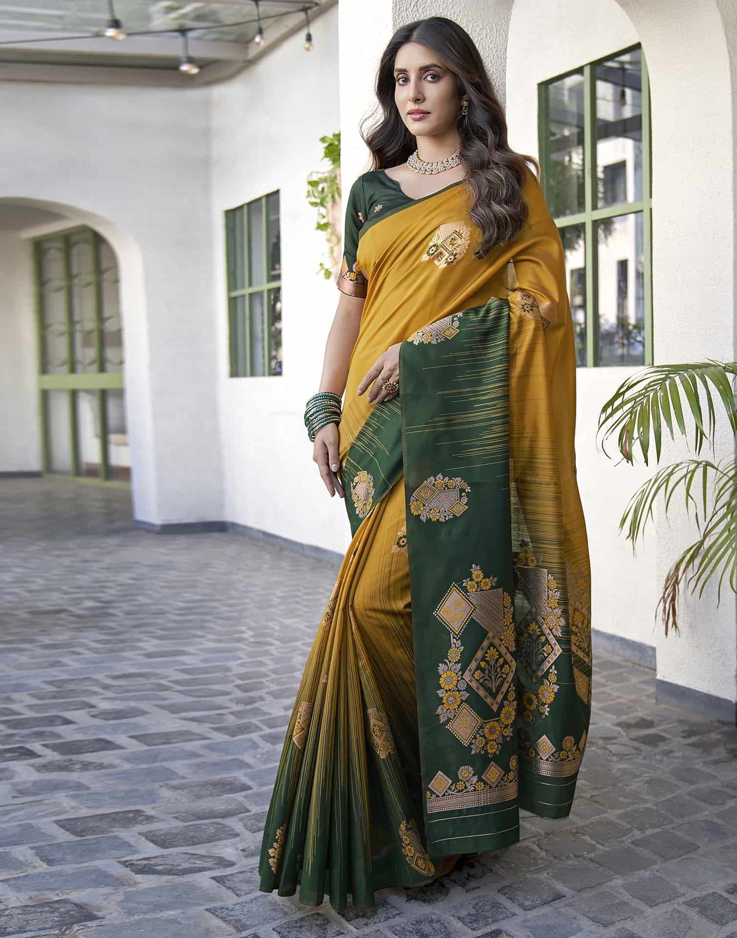 Yellow Banarasi Silk Woven Saree