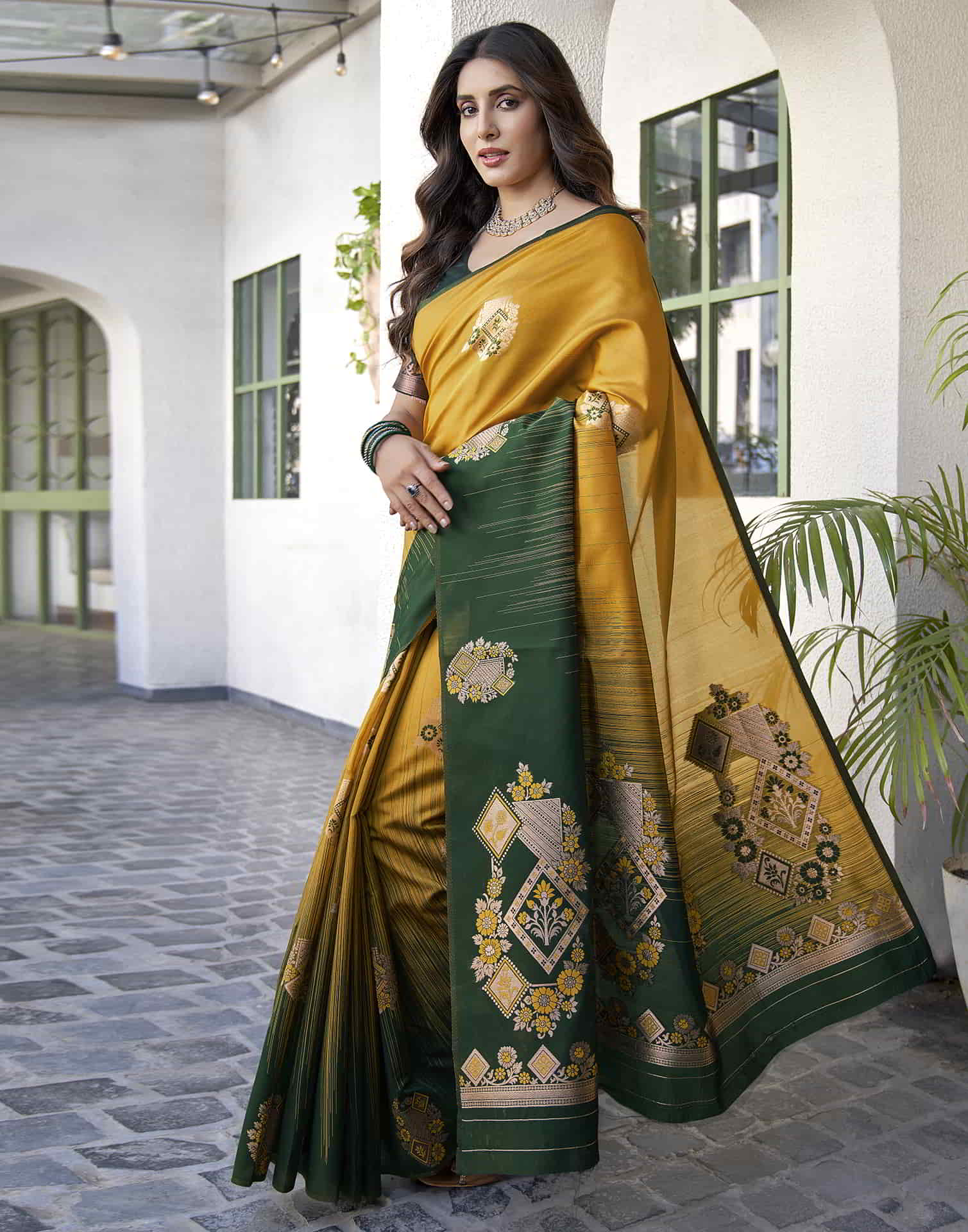 Yellow Banarasi Silk Woven Saree