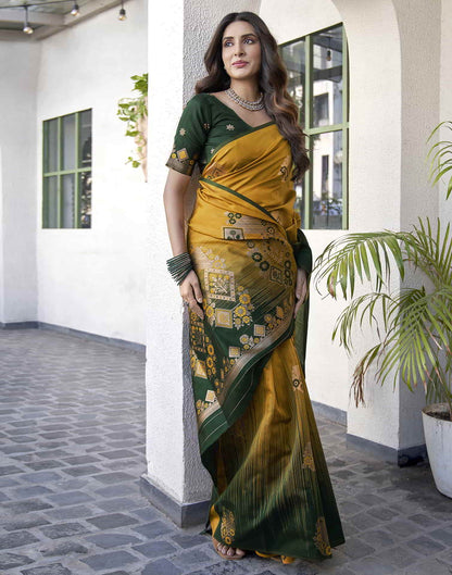 Yellow Banarasi Silk Woven Saree