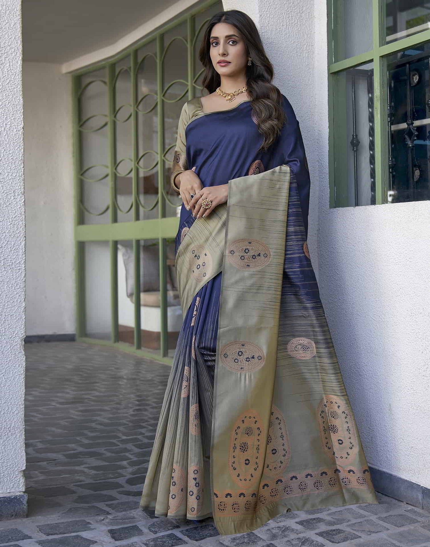 Blue Banarasi Silk Woven Saree