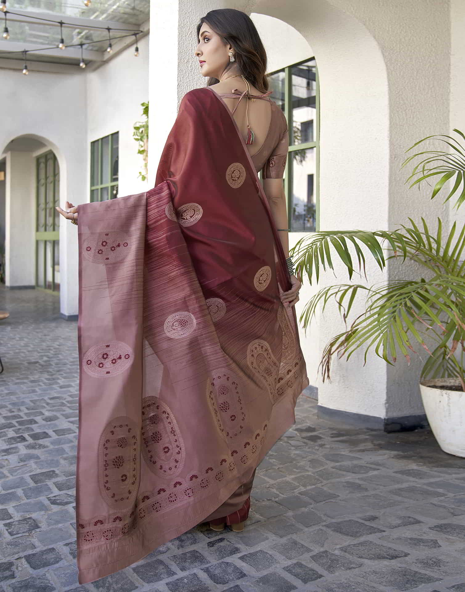 Maroon Banarasi Silk Woven Saree