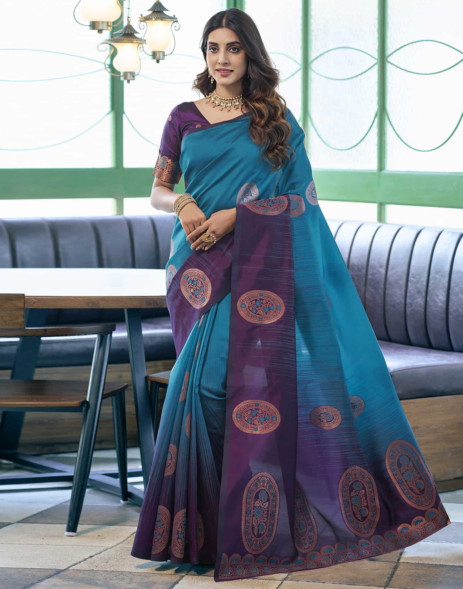 Blue Banarasi Silk Woven Saree