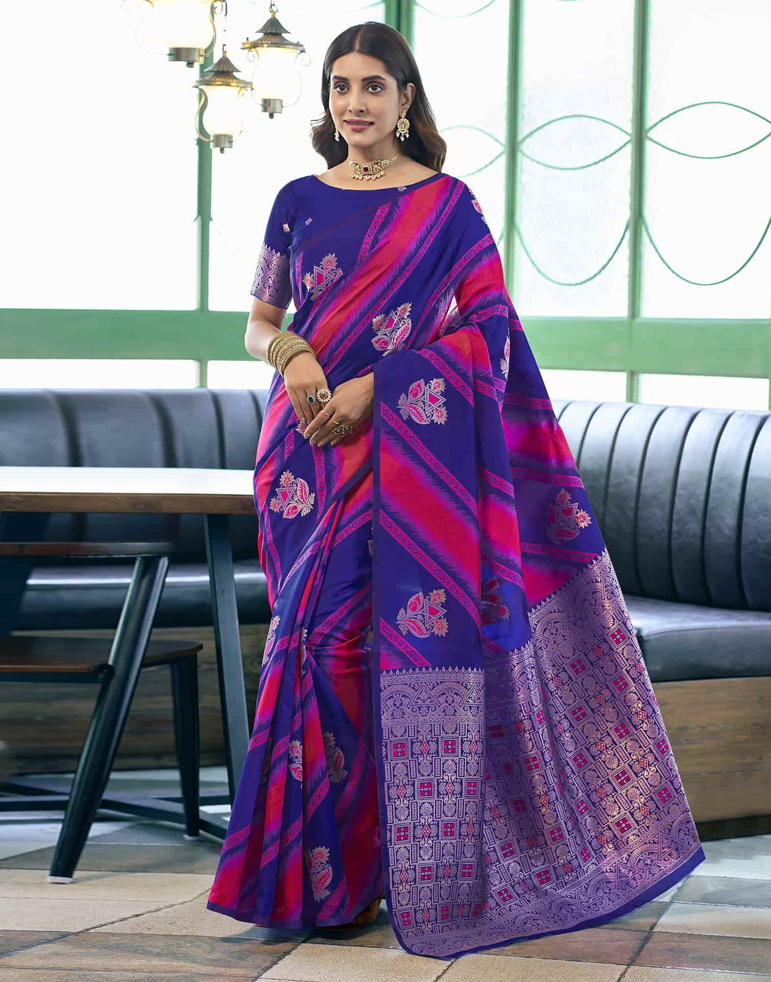 Blue Banarasi Silk Woven Saree