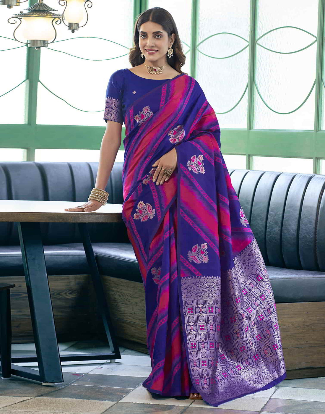 Blue Banarasi Silk Woven Saree