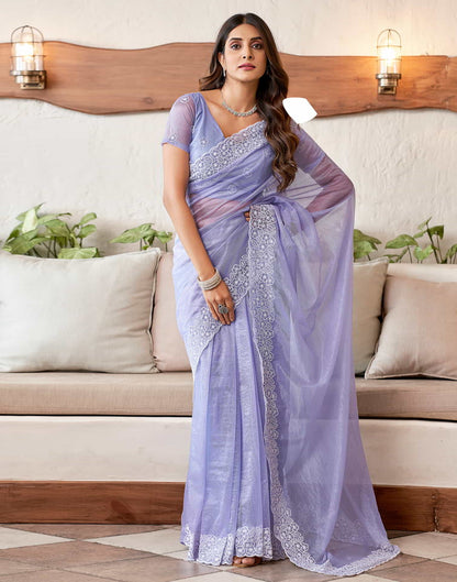 Lavender Embroidery Organza Saree