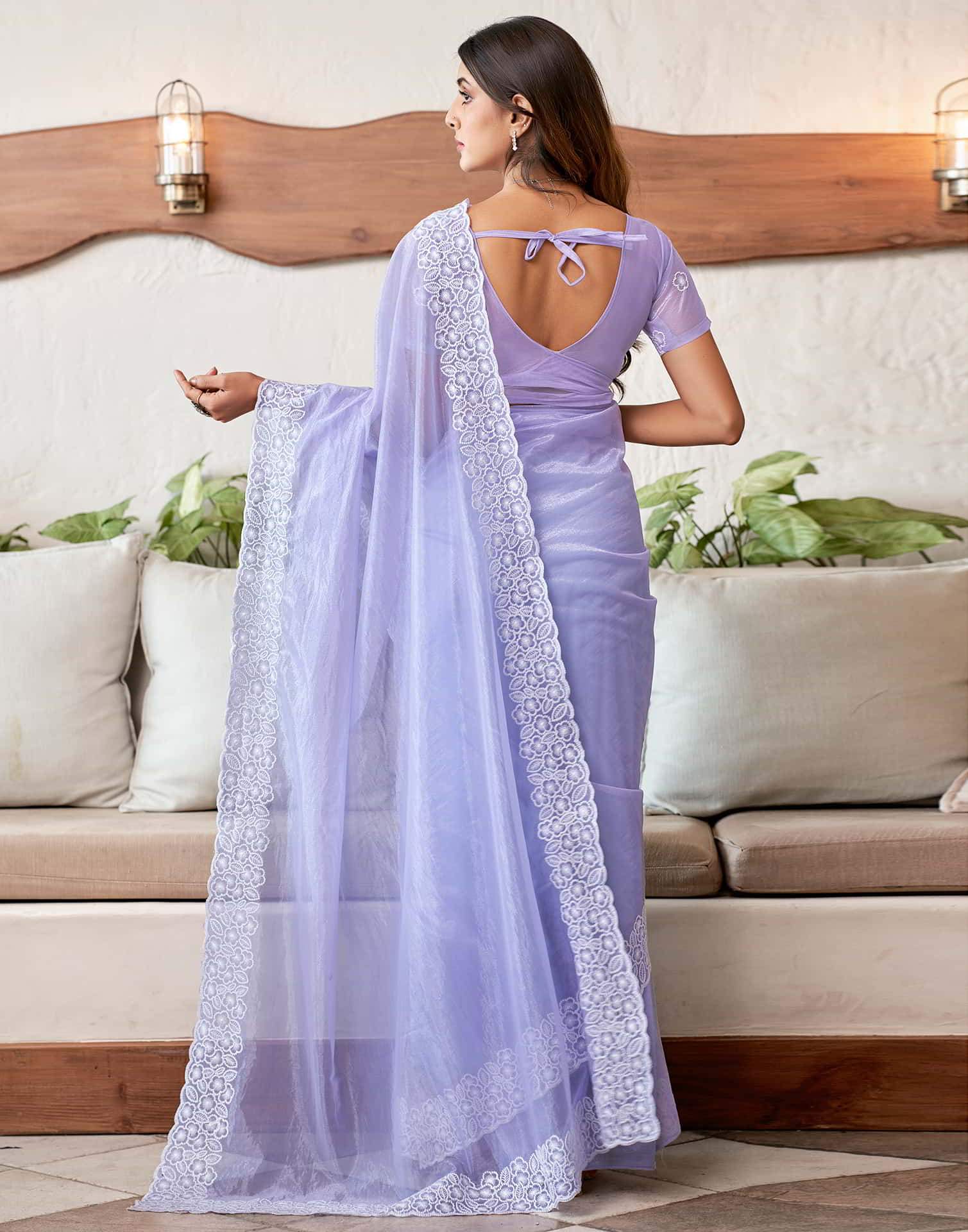 Lavender Embroidery Organza Saree