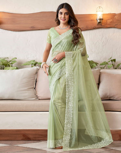 Green Embroidery Organza Saree