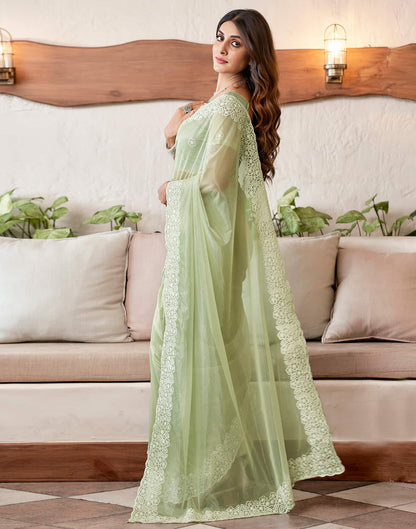 Green Embroidery Organza Saree