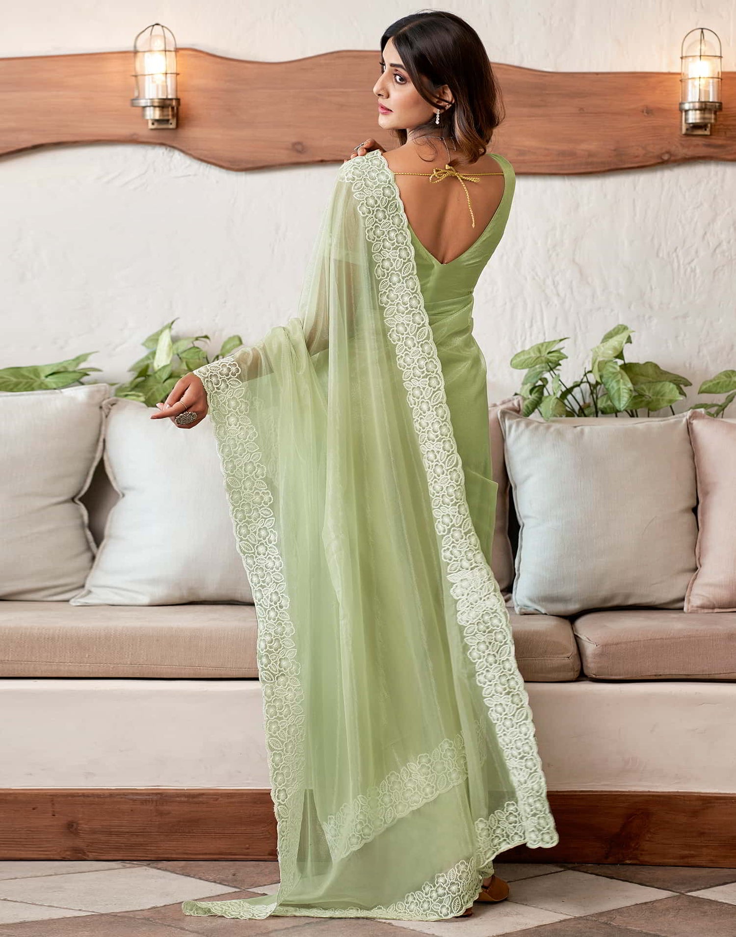 Green Embroidery Organza Saree