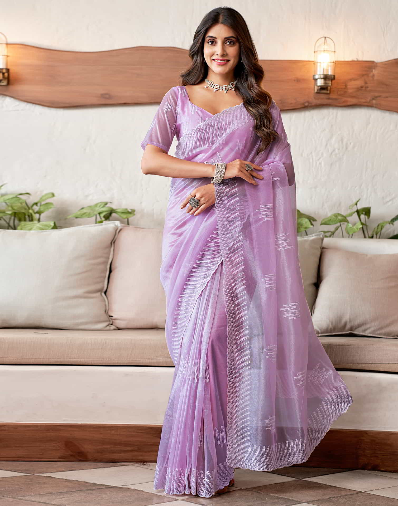 Purple Embroidery Organza Saree