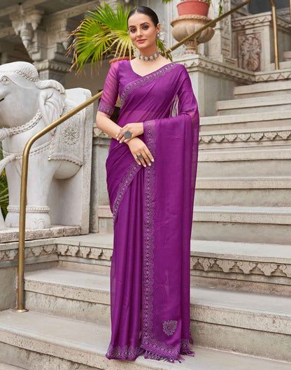 Purple Swarovski Chiffon Stone Work Saree