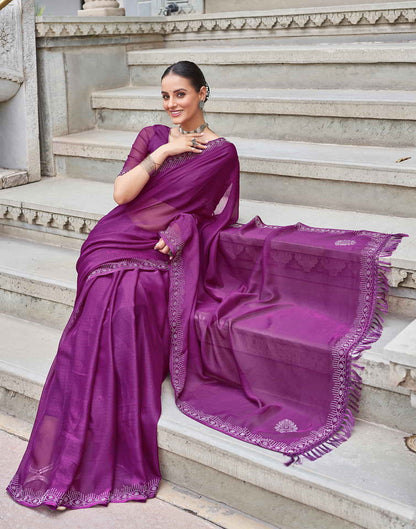 Purple Swarovski Chiffon Stone Work Saree