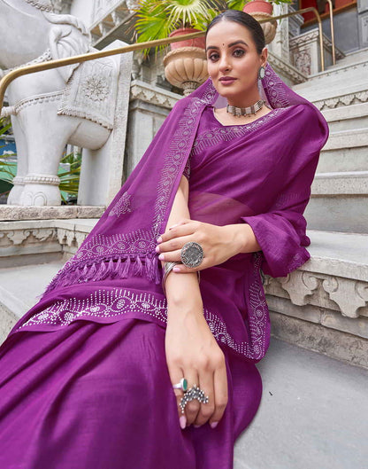 Purple Swarovski Chiffon Stone Work Saree