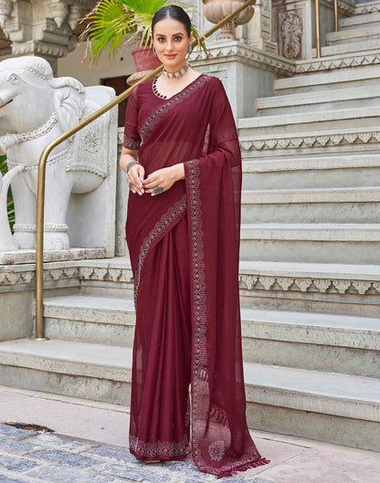 Maroon Swarovski Chiffon Stone Work Saree