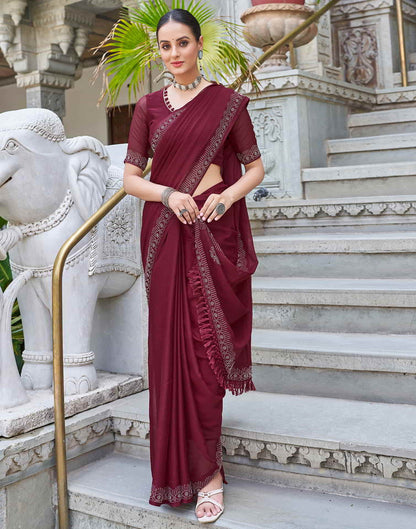 Maroon Swarovski Chiffon Stone Work Saree