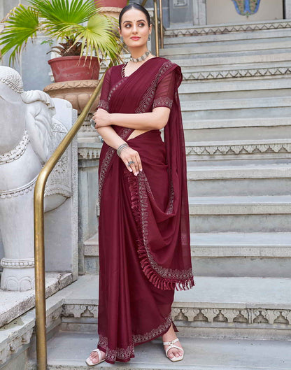 Maroon Swarovski Chiffon Stone Work Saree