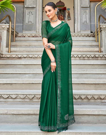 Green Swarovski Chiffon Stone Work Saree