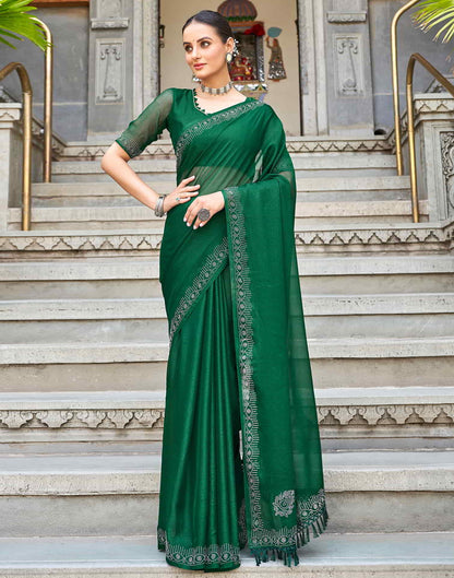 Green Swarovski Chiffon Stone Work Saree