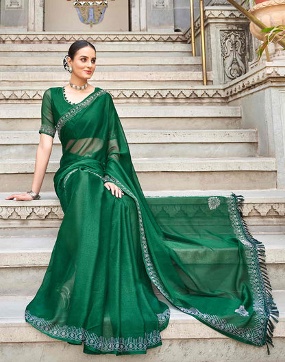 Green Swarovski Chiffon Stone Work Saree