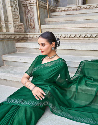 Green Swarovski Chiffon Stone Work Saree