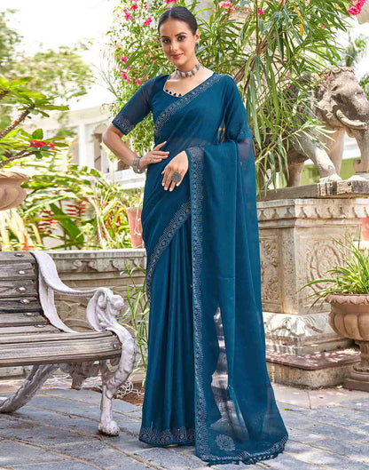 Blue Swarovski Chiffon Stone Work Saree