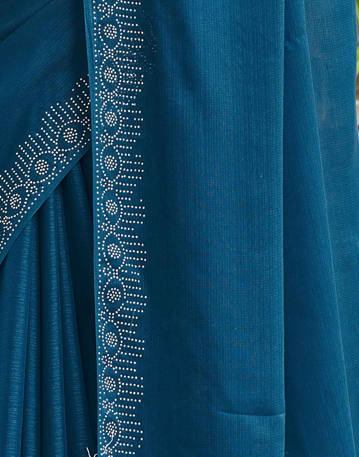 Blue Swarovski Chiffon Stone Work Saree