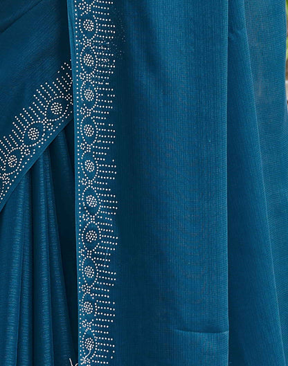 Blue Swarovski Chiffon Stone Work Saree