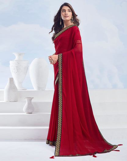 Red Plain Georgette Saree