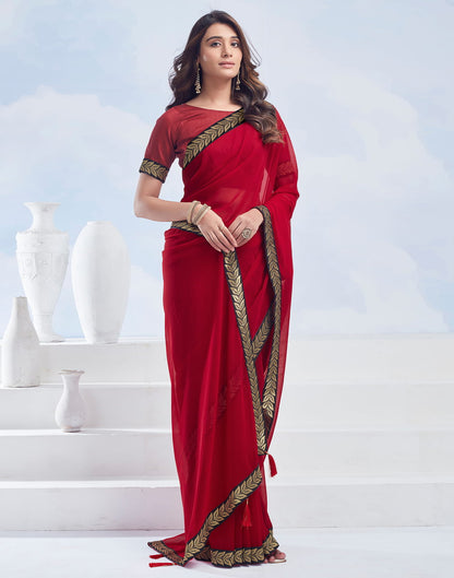 Red Plain Georgette Saree