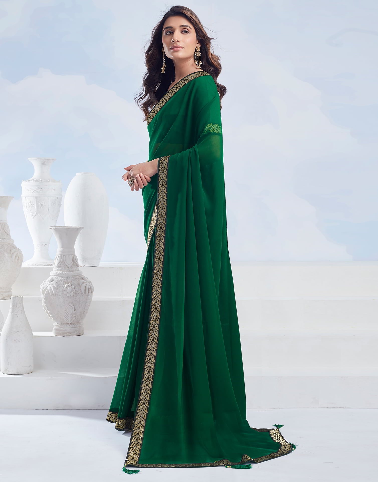 Green Plain Georgette Saree