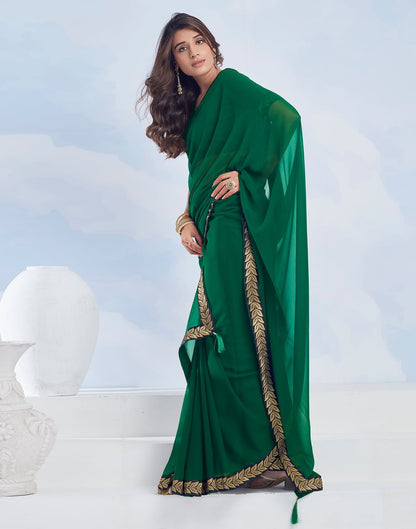 Green Plain Georgette Saree