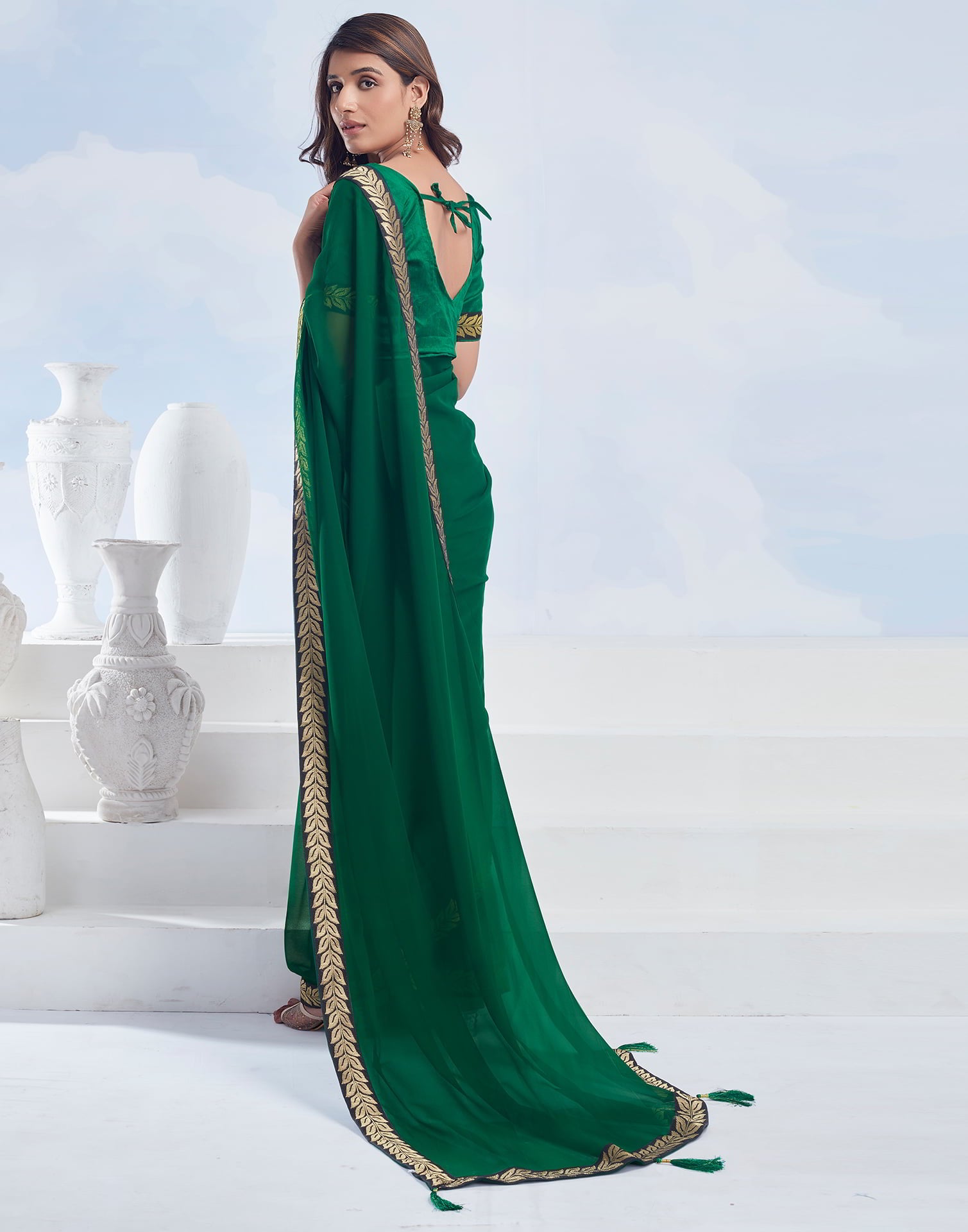 Green Plain Georgette Saree