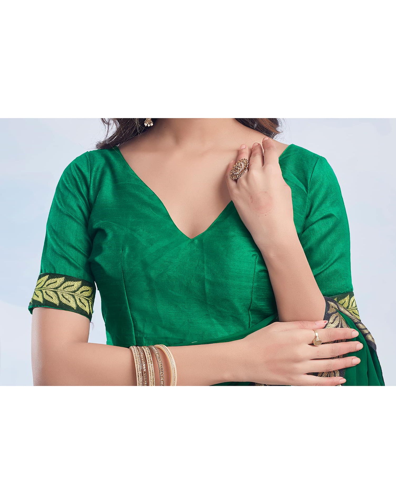 Green Plain Georgette Saree