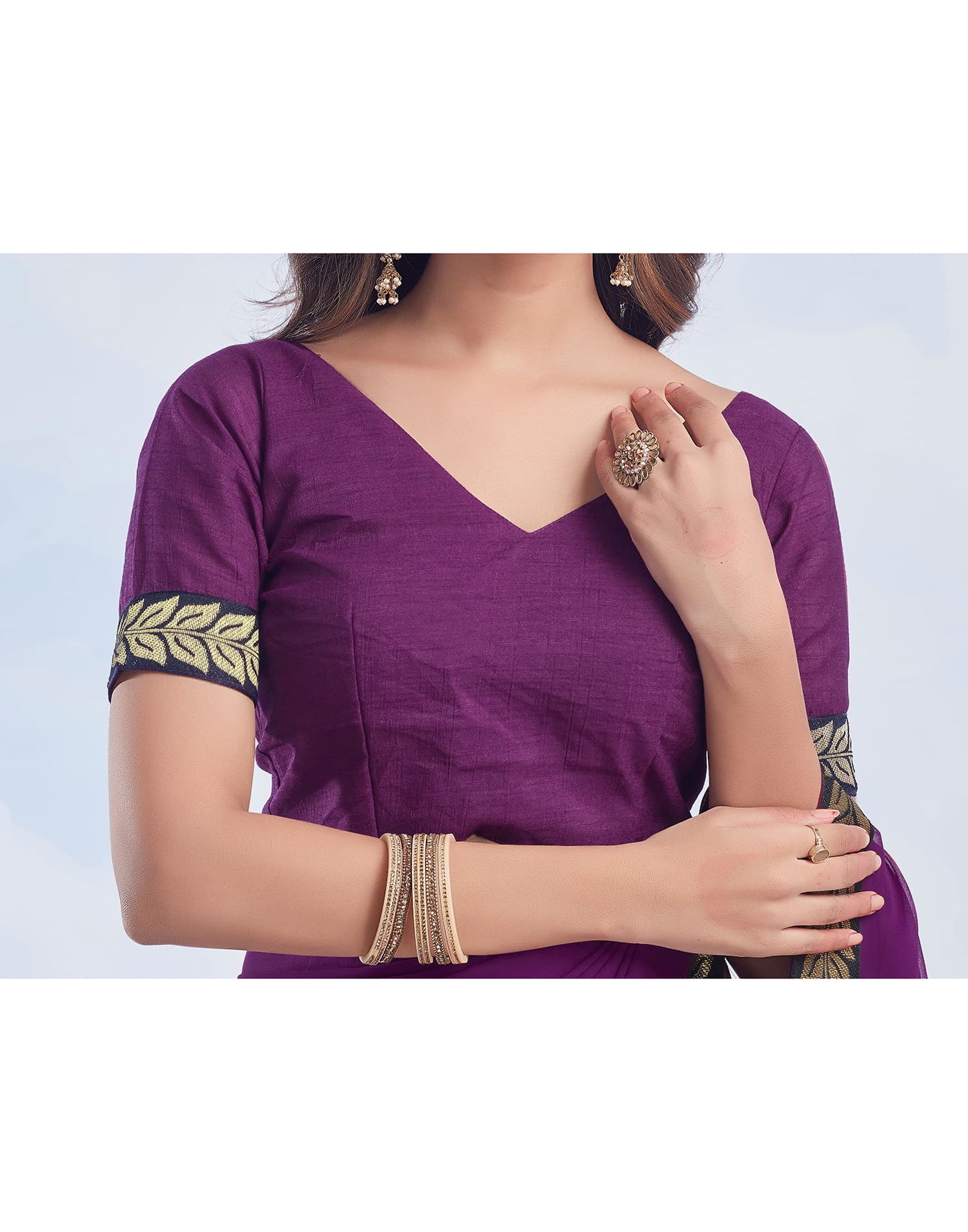 Purple Plain Georgette Saree