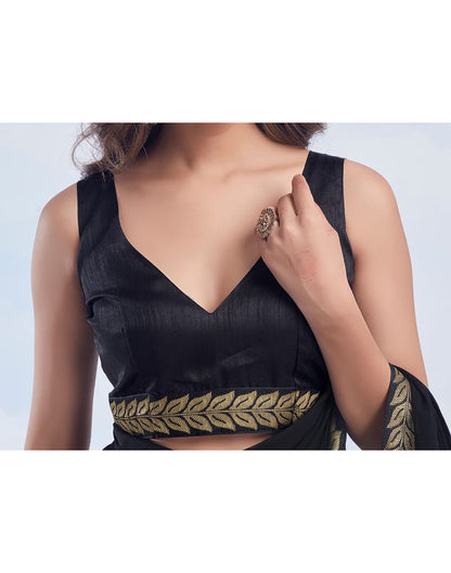 Black Plain Georgette Saree