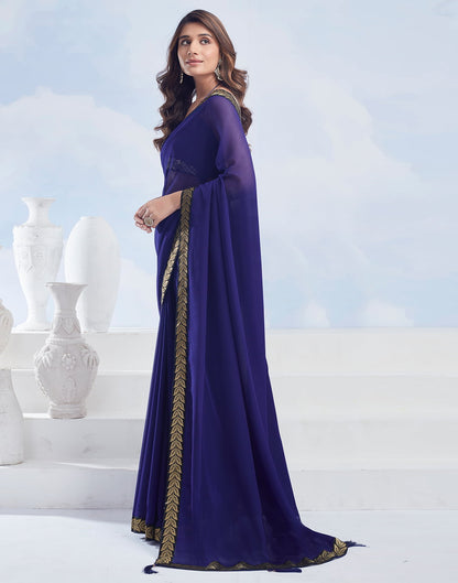 Blue Plain Georgette Saree