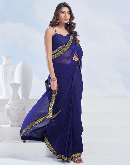 Blue Plain Georgette Saree